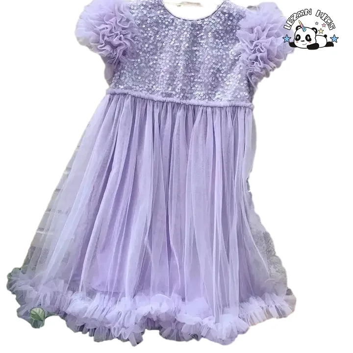 LEZONKIDS - 2024 High Quality summer short sleeve girls dress sweet sequined  girl dress flower tutu girl dress